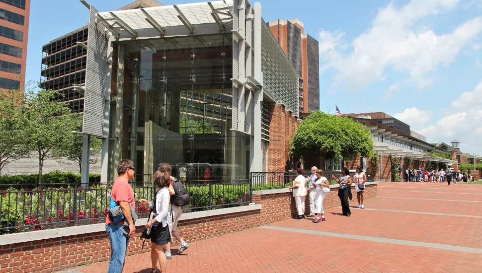 People visiting Independence National Historical Park in Philadelphia.