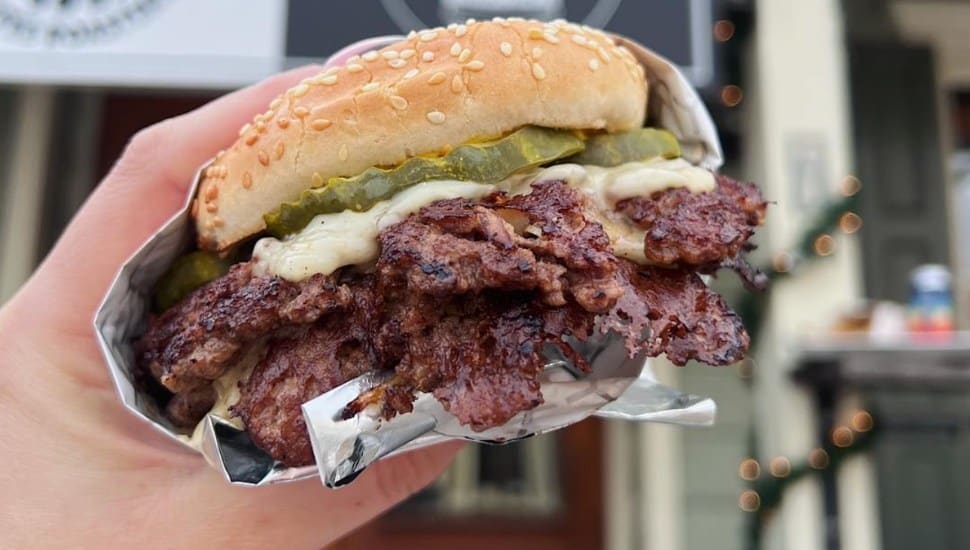 A smash burger from Pretty Birds in Yardley.