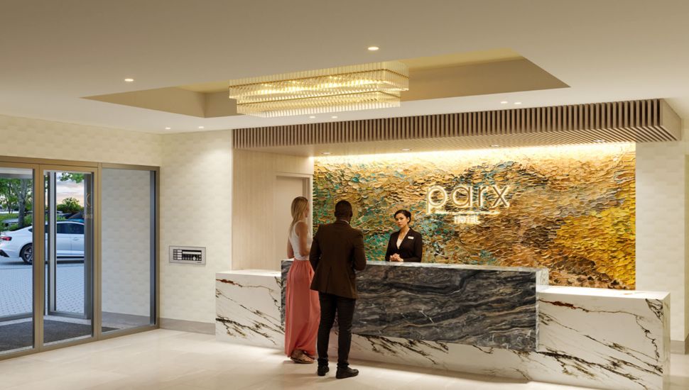 Rendering of Parxview Hotel welcome desk.