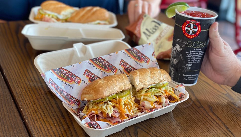 Firehouse Subs sandwich and drink.