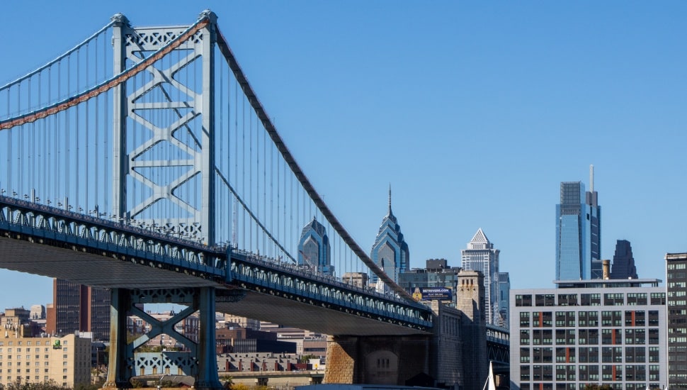 A view of Benjamin Franklin Bridge.