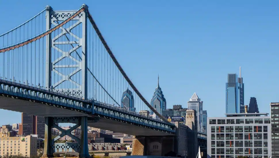 A view of Benjamin Franklin Bridge.