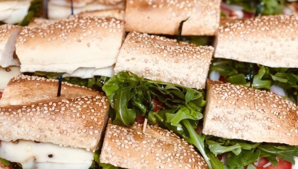 Hoagies on a tray.