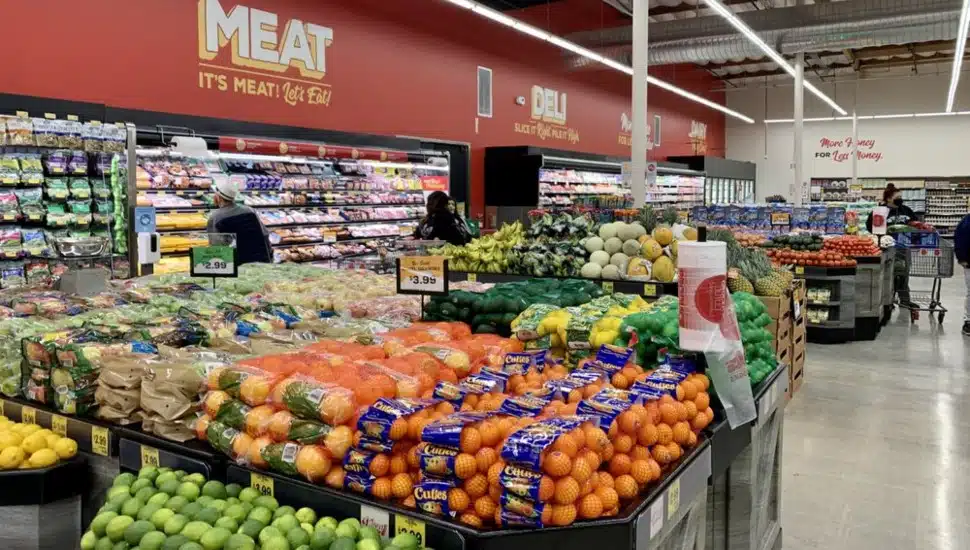 Inside a Grocery Outlet store's produce section.