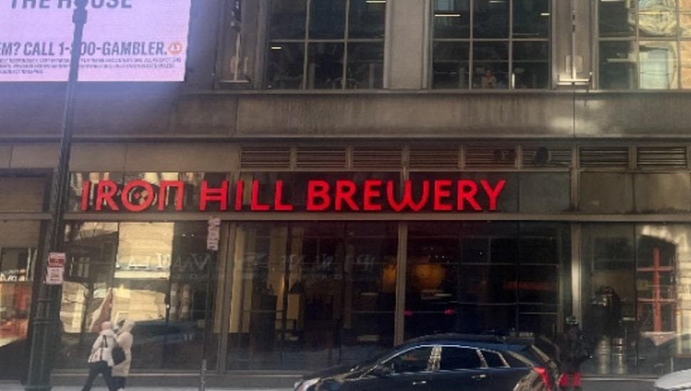 A closeup of Iron Hill Brewery's Center City location.
