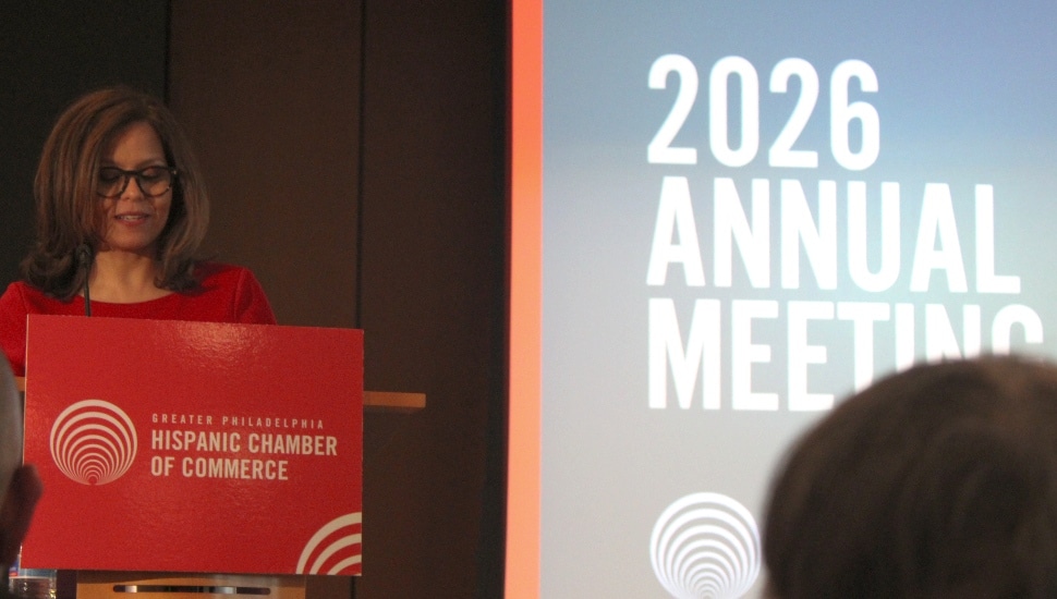 Jennifer Rodriguez speaking at the podium during the GPHCC Annual Meeting 2026.