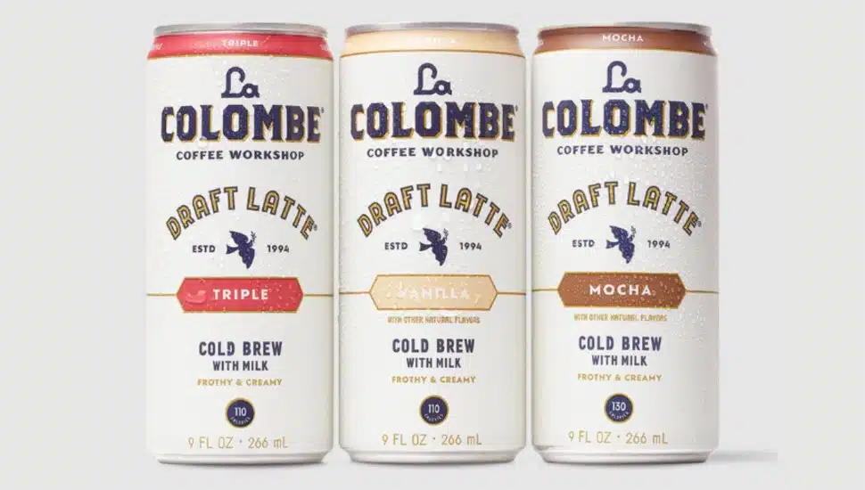 Three of La Colombe's ready-to-drink canned latte flavors.