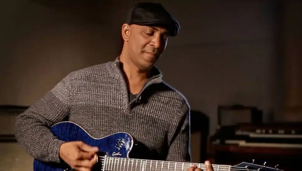 Randy Bowland playing the guitar.
