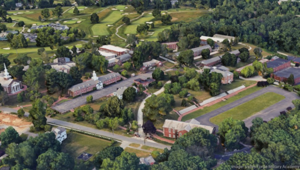 An aerial view of the Valley Forge Military Academy and College campus in Wayne.