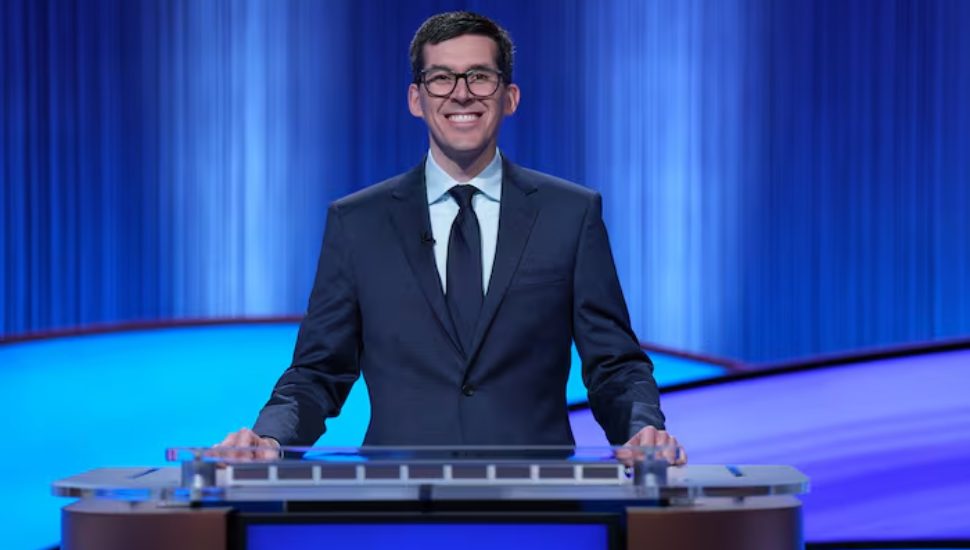 Chris Kearney at the Jeopardy podium.