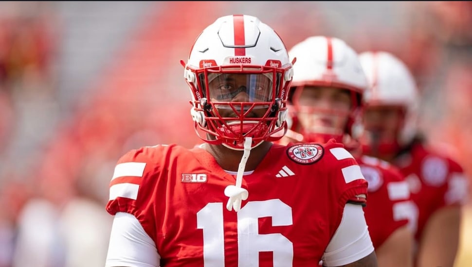 Elijah Jeudy in his University of Nebraska gear during a game.