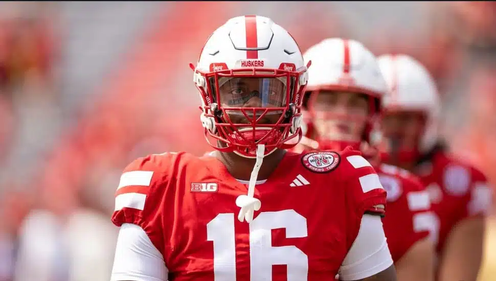 Elijah Jeudy in his University of Nebraska gear during a game.