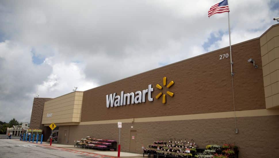 An American flag waves over the Walmart in Hatfield.