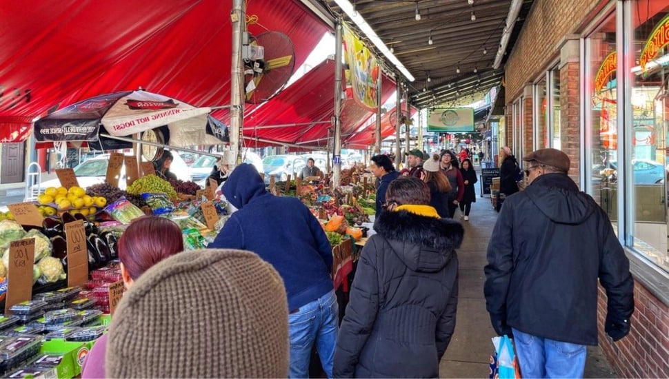 People at the Italian Market in Philadelphia.