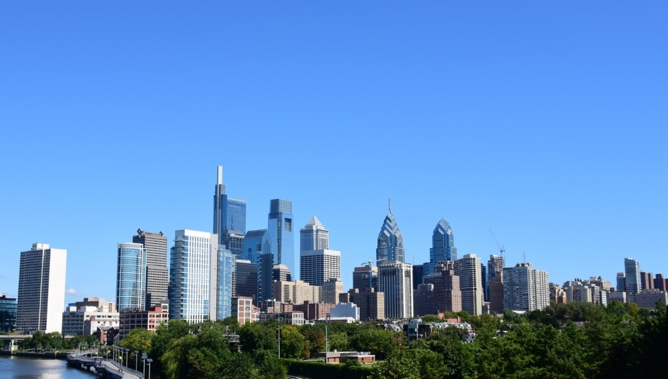 Philadelphia skyline on a clear sunny day.