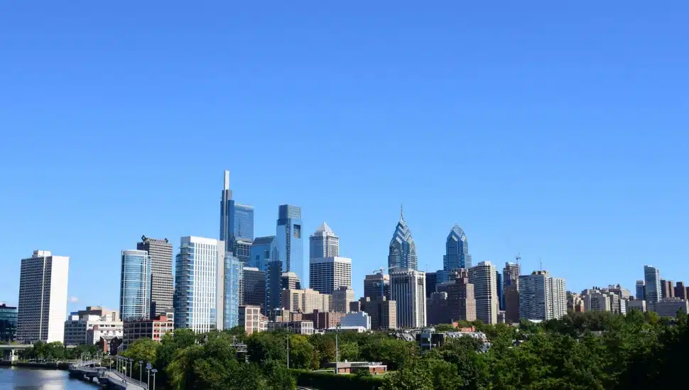 Philadelphia skyline on a clear sunny day.