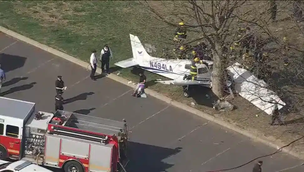 Plane crash near a tree in Northeast Philadelphia.