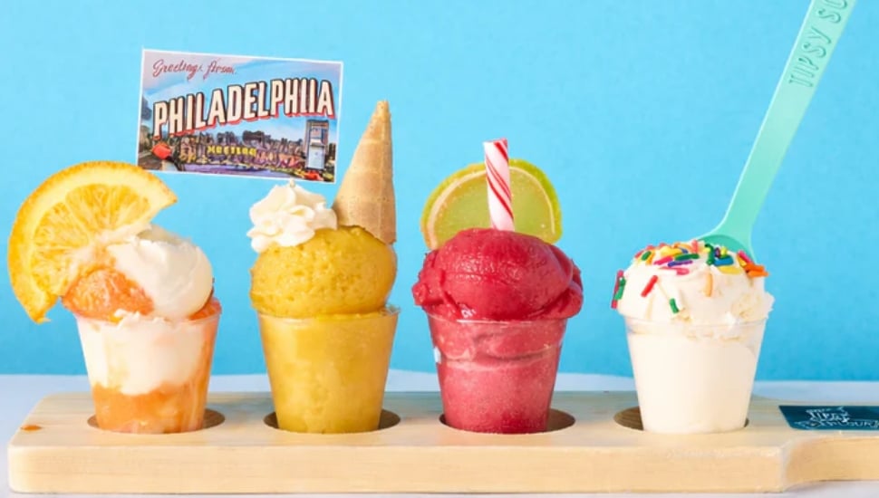 Four cups of treats and desserts from Tipsy Scoop.