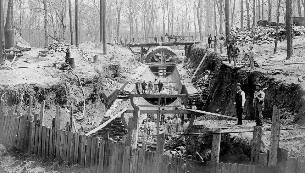 Wingohocking Creek Sewer under construction at 3rd and Annsbury streets in 1914.