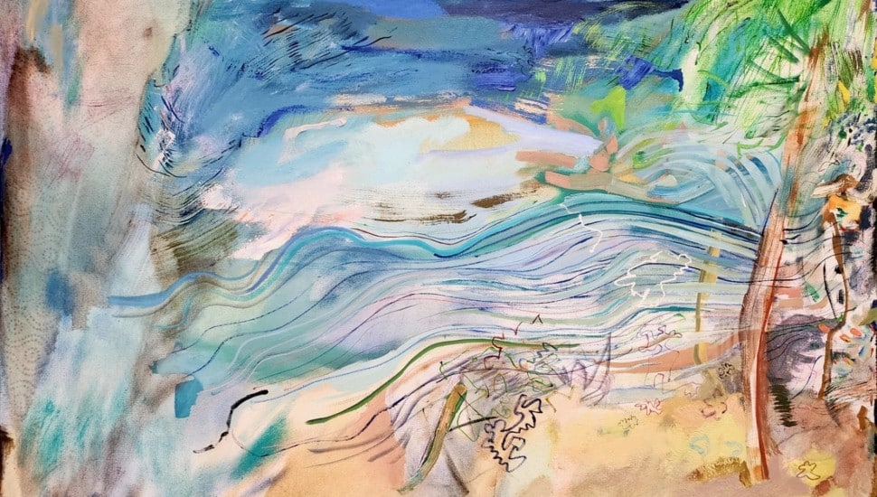 Panama Ben Passione, a 44x50 mixed media work by artist David Panama, on display at the WE THE PEOPLE exhibition at Fairmount Water Works Interpretive Center in Philadelphia.