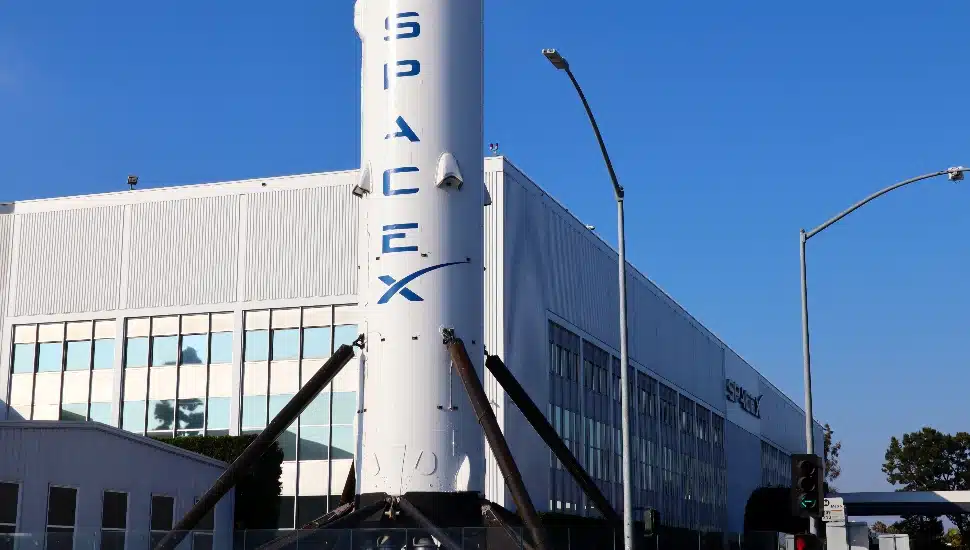 Exterior View of SpaceX Headquarters in Hawthorne, California.