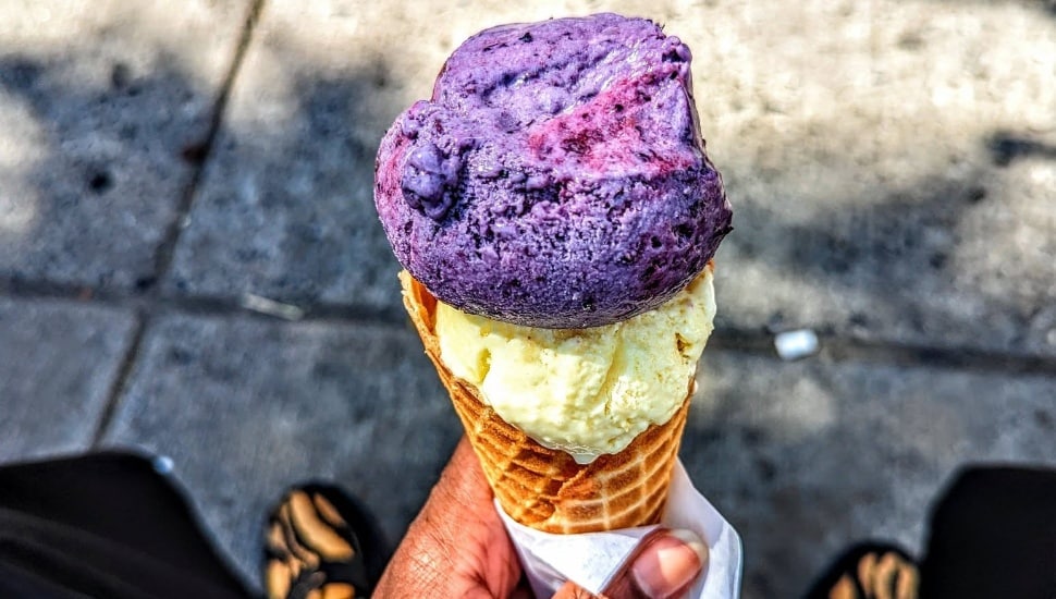 A double scoop from Weckerly's Ice Cream in Fishtown, where small-batch, handmade ice cream has been a neighborhood staple since 2012.