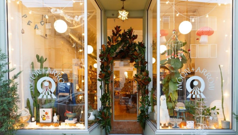 The storefront of Moon+Arrow on Fabric Row's South 4th Street in Philadelphia.
